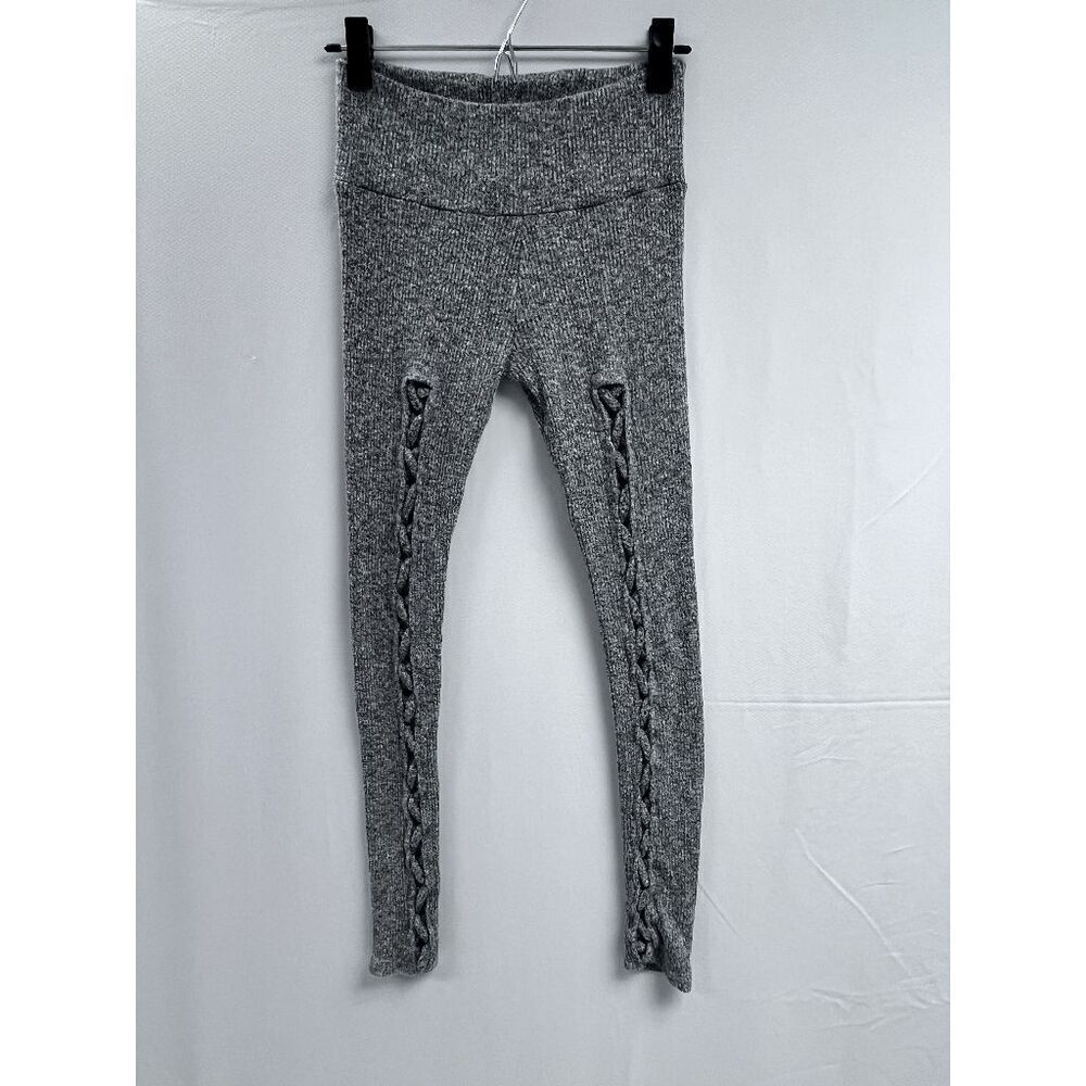 Fashion Nova Womens High-rise Ribbed Knit Criss-cross Open Leggings Gray Small - Picture 1 of 7